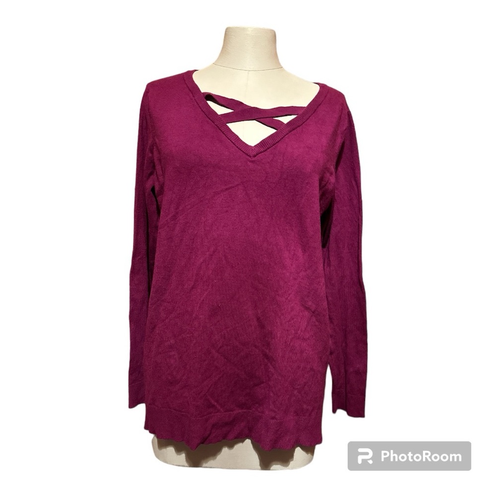 Torrid womens 2X magenta rayon/nylon long sleeve vneck pullover sweater